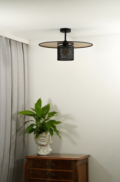 Duolla - Přisazený lustr TOKYO RATTAN 1xE27/15W/230V pr. 50 cm zlatá/černá