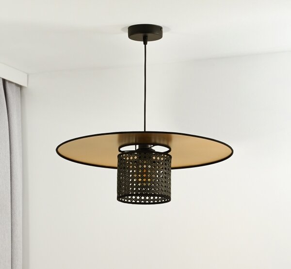 Duolla - Lustr na lanku TOKYO RATTAN 1xE27/15W/230V pr. 50 cm zlatá/černá