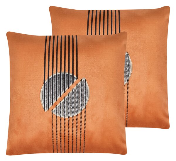 Sada 2 dekorativních polštářů CEROPEGIA Umělý samet 45 x 45 cm Oranžová Geometrický vzor