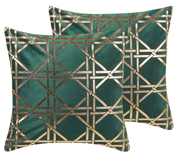 Sada 2 dekorativních polštářů CASSIA 45 x 45 cm Tmavě zelená Geometrický vzor