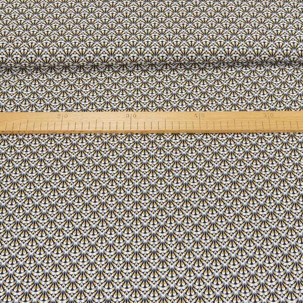 Bavlněné plátno 5063-012, černo-okrové vějířky, š.160cm (látka v metráži)