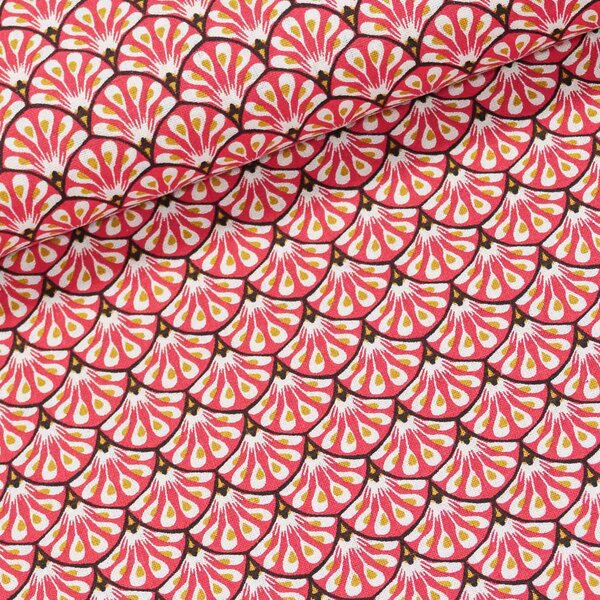 Bavlněné plátno 5063-004, červeno-okrové vějířky, š.160cm (látka v metráži)