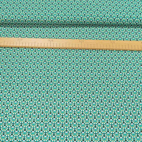 Bavlněné plátno 5063-007, zeleno-okrové vějířky, š.160cm (látka v metráži)