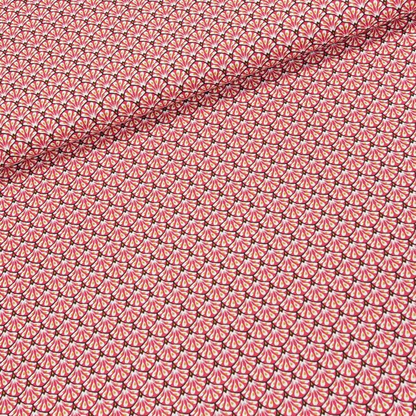 Bavlněné plátno 5063-004, červeno-okrové vějířky, š.160cm (látka v metráži)