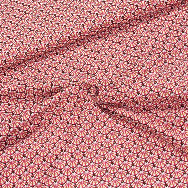 Bavlněné plátno 5063-004, červeno-okrové vějířky, š.160cm (látka v metráži)