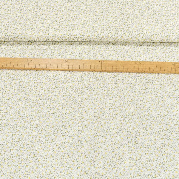 Bavlněné plátno GARDEN 8 AMARIILO, žluté popínavé kytičky na bílé š.150cm (látka v metráži)