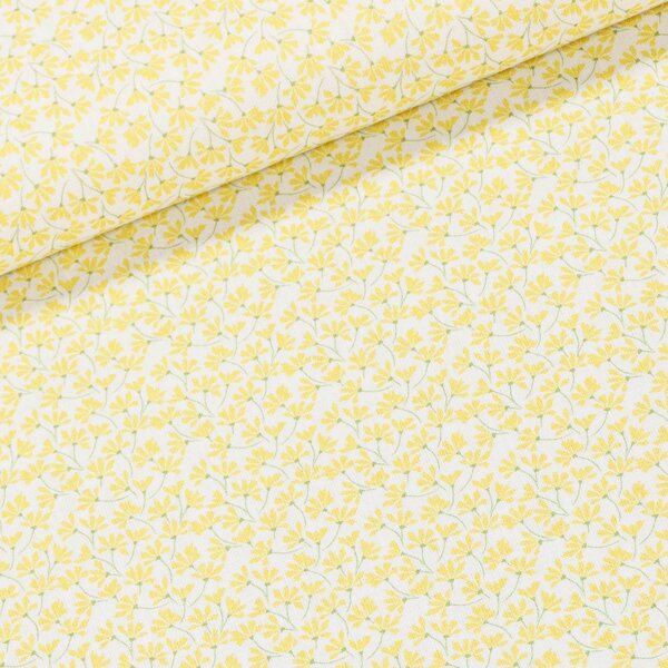 Bavlněné plátno TREND SUN 8 AMARELO, žluté kytičky na bílé š.150cm (látka v metráži
