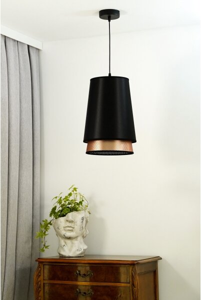 Duolla - Lustr na lanku BELL SHINY 1xE27/15W/230V pr. 25 cm černá/měděná