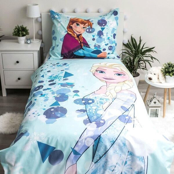 Jerry Fabrics Dětské povlečení FROZEN LIGHT BLUE 02 (LEDOVÉ KRÁLOVSTVÍ) SVÍTÍCÍ EFEKT, světle modré, bavlna hladká, 140x200cm + 70x90cm