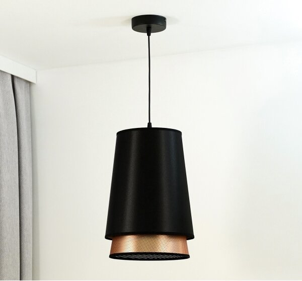 Duolla - Lustr na lanku BELL SHINY 1xE27/15W/230V pr. 25 cm černá/měděná