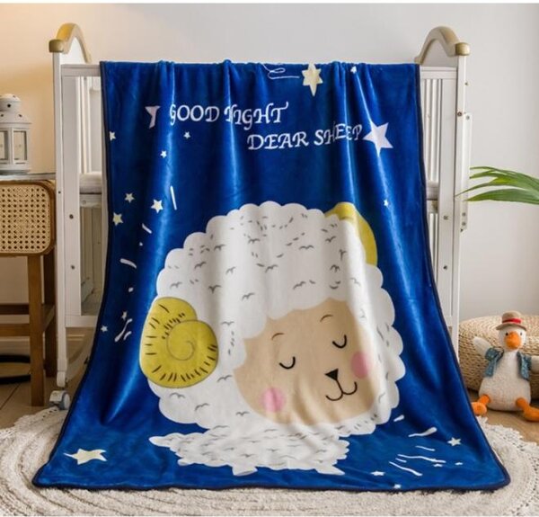 Plyšové deky - Modrá dětská deka s ovečkou - 100x150 cm