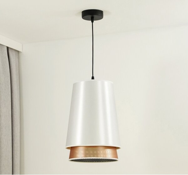 Duolla - Lustr na lanku BELL SHINY 1xE27/15W/230V pr. 25 cm bílá/měděná