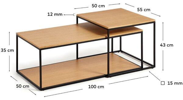 Set dvou dubových konferenčních stolků Kave Home Yoana 100x50/ 50x55 cm
