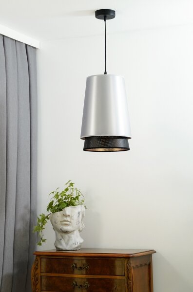 Duolla - Lustr na lanku BELL SHINY 1xE27/15W/230V pr. 25 cm stříbrná/černá