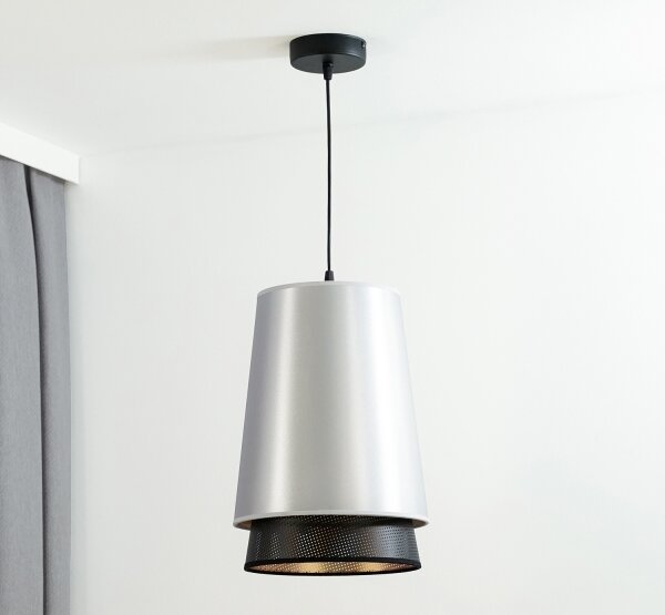 Duolla - Lustr na lanku BELL SHINY 1xE27/15W/230V pr. 25 cm stříbrná/černá