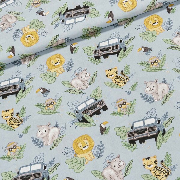 Bavlněné plátno dětské POLO, SAFARI na šedé, š.160cm (látka v metráži)