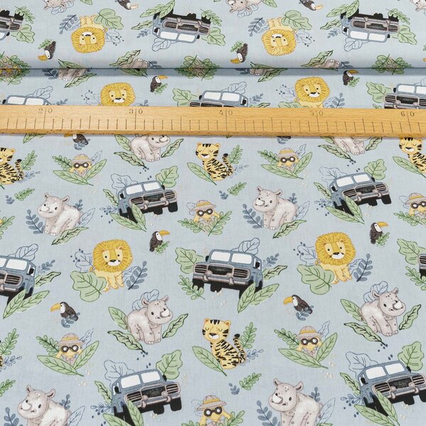 Bavlněné plátno dětské POLO, SAFARI na šedé, š.160cm (látka v metráži)