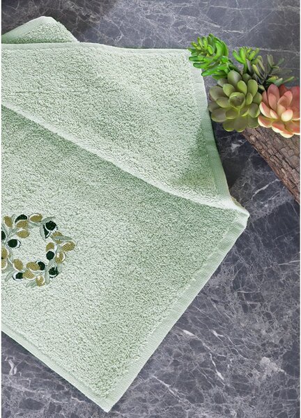 BedTex dárkový set froté ručníků OLIVOVÝ VĚNEČEK, zelený s výšivkou, 30x50cm, 3ks