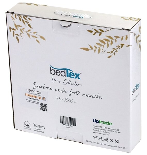 BedTex dárkový set froté ručníků RANNÍ KÁVA, béžový s výšivkou, 30x50cm, 3ks