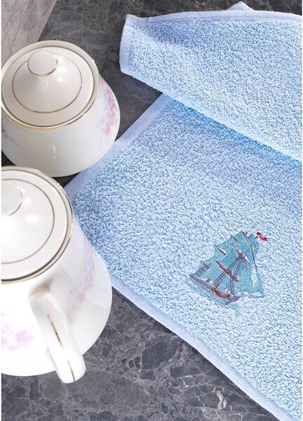 BedTex dárkový set froté ručníků LODĚ, modrý s výšivkou, 30x50cm, 3ks