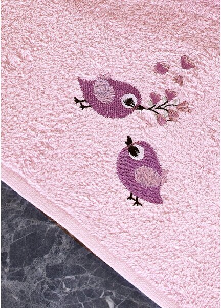 BedTex dárkový set froté ručníků PTÁČCI, růžový s výšivkou, 30x50cm, 3ks