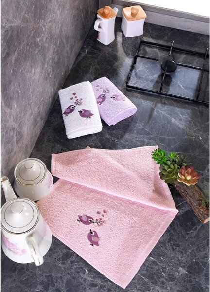 BedTex dárkový set froté ručníků PTÁČCI, růžový s výšivkou, 30x50cm, 3ks