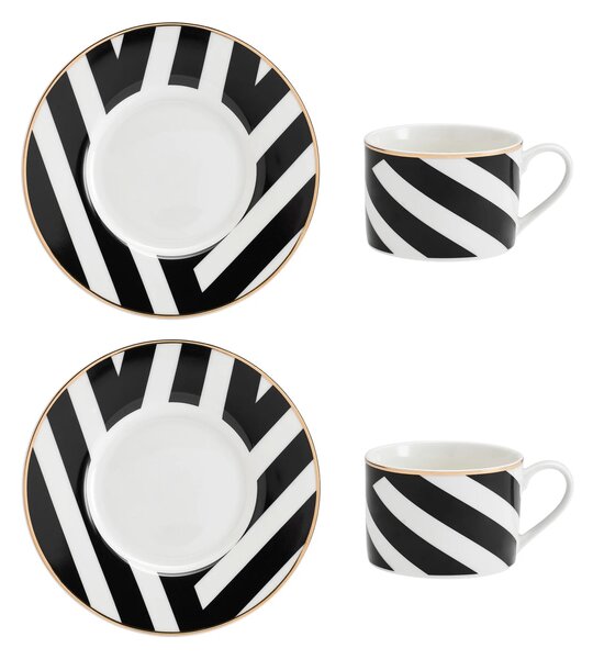 Čajové šálky s podšálky Mikasa Luxe Deco 200 ml, 2 ks, porcelán se zlatým lemem MKLDGEOCUPPK2