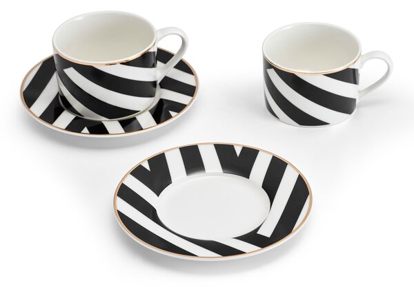 Čajové šálky s podšálky Mikasa Luxe Deco 200 ml, 2 ks, porcelán se zlatým lemem MKLDGEOCUPPK2
