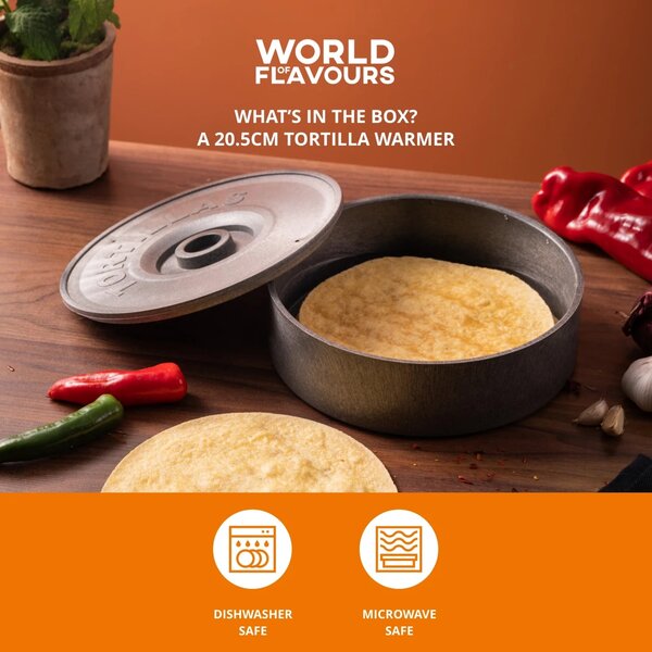 Ohřívač na tortilly KitchenCraft World of Flavours 20,5 cm do mikrovlnné trouby, šedý WFTOWARMER