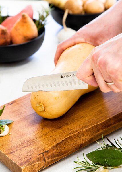 Nůž santoku MasterClass EdgeKeeper 12 cm, nerezová čepel, samoostřicí ochranné pouzdro, záruka 25 let MCEKTRSANT5