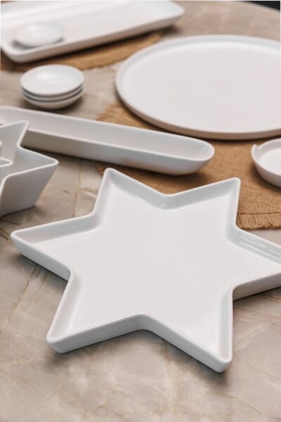Servírovací talíř hvězda Mikasa Chalk 30 × 18 cm, bílý porcelán, do myčky a mikrovlnné trouby MKCHSTARPLAT30