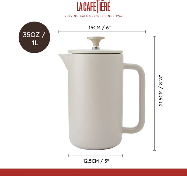 French press La Cafetière Arezzo 1 l na 8 šálků, béžový, keramický s nerezovým sítkem LCARZ8CPLAT