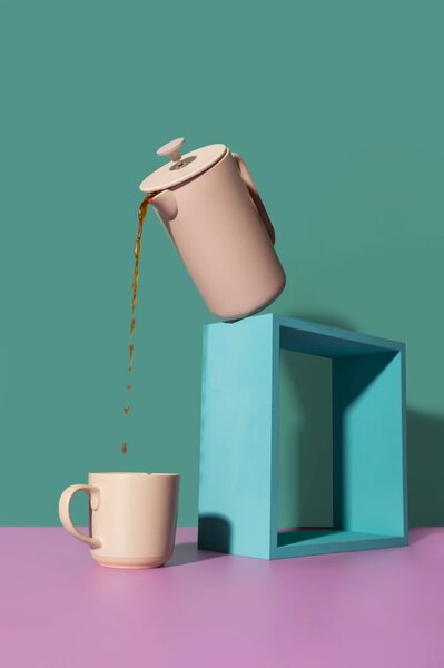 French press La Cafetière Arezzo 1 l na 8 šálků, béžový, keramický s nerezovým sítkem LCARZ8CPLAT