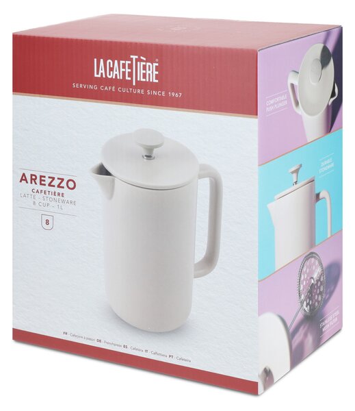 French press La Cafetière Arezzo 1 l na 8 šálků, béžový, keramický s nerezovým sítkem LCARZ8CPLAT