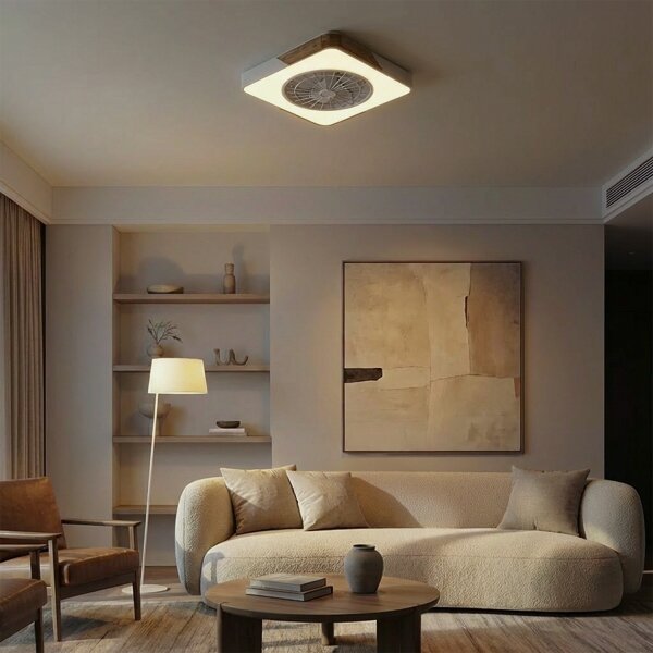 Brilagi - LED Stmív. svítidlo s ventilátorem LED/38W/230V 50 cm bílá/dub + DO