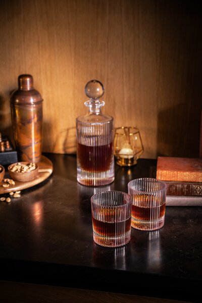 Skleněná karafa BarCraft 750 ml se 2 sklenicemi 270 ml, borosilikátové sklo, sada 3 ks BCDECSETRIB
