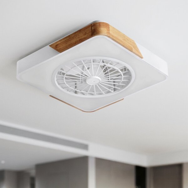 Brilagi - LED Stmív. svítidlo s ventilátorem LED/38W/230V 50 cm bílá/dub + DO