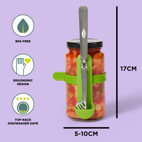 Kleště Chef’n Squeeze n’ Hold na nakládané potraviny, držák a pružný pásek na sklenici 5314008EU