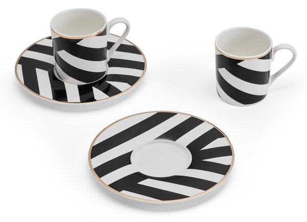 Espresso šálky s podšálky Mikasa Luxe Deco 100 ml, 2 ks, porcelán se zlatým lemem MKLDGEOESPPK2