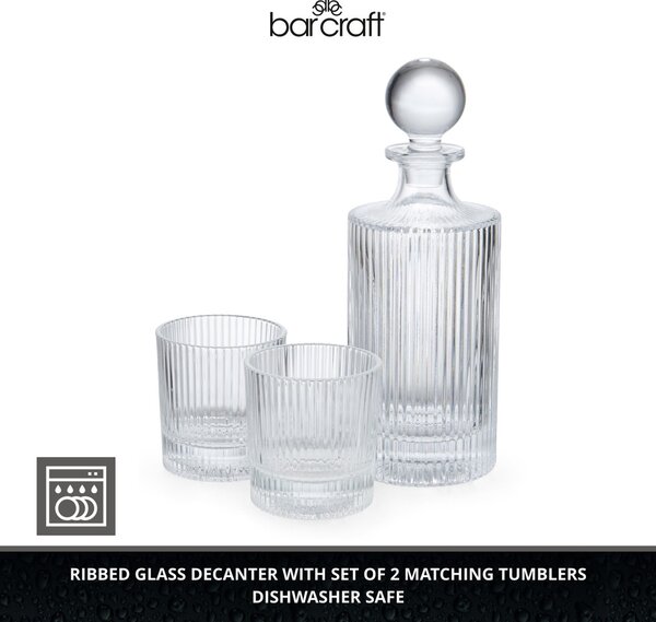 Skleněná karafa BarCraft 750 ml se 2 sklenicemi 270 ml, borosilikátové sklo, sada 3 ks BCDECSETRIB