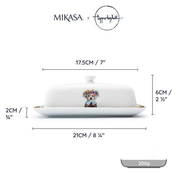 Porcelánová máslenka s víkem Mikasa Tipperleyhill Puppy 21 × 11 × 7 cm, pro 200 g másla MKTIPPBUTPUP