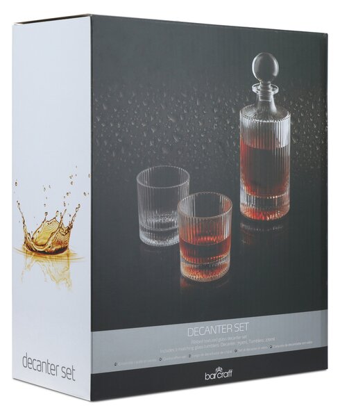 Skleněná karafa BarCraft 750 ml se 2 sklenicemi 270 ml, borosilikátové sklo, sada 3 ks BCDECSETRIB