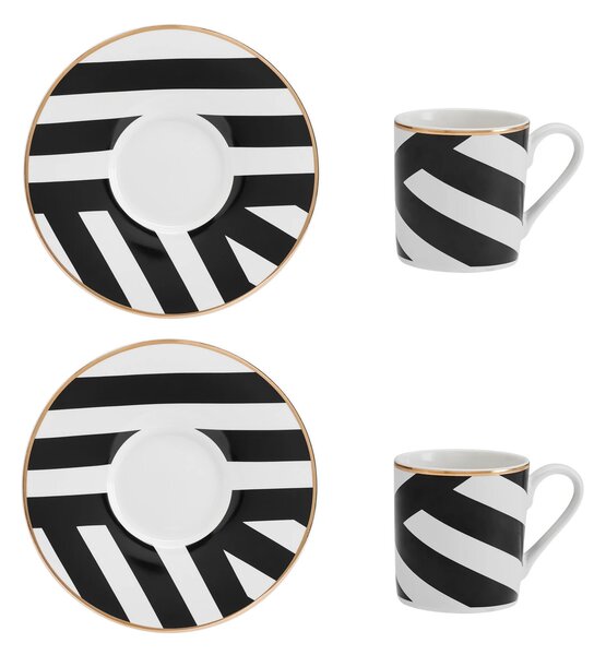 Espresso šálky s podšálky Mikasa Luxe Deco 100 ml, 2 ks, porcelán se zlatým lemem MKLDGEOESPPK2