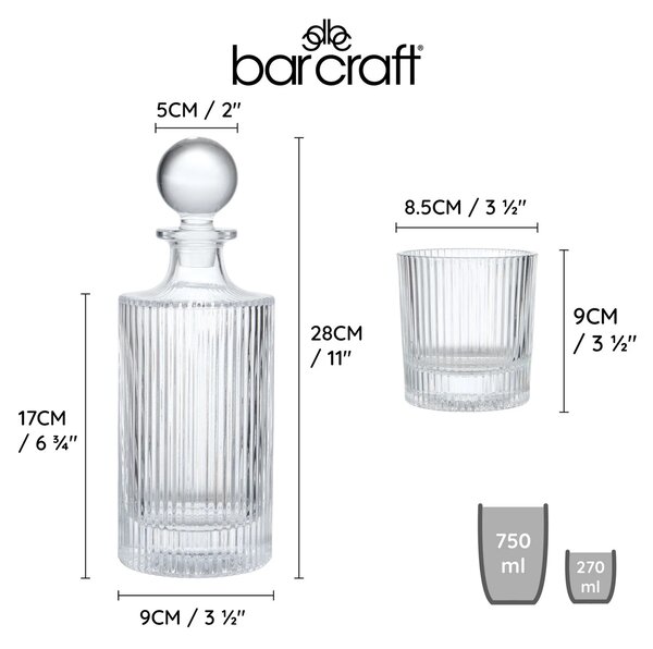 Skleněná karafa BarCraft 750 ml se 2 sklenicemi 270 ml, borosilikátové sklo, sada 3 ks BCDECSETRIB
