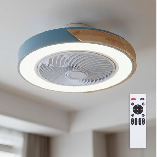 Brilagi - LED Stmív. svítidlo s ventilátorem LED/38W/230V 50 cm modrá/dub + DO