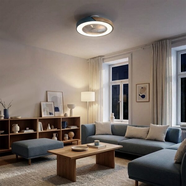 Brilagi - LED Stmív. svítidlo s ventilátorem LED/38W/230V 50 cm modrá/dub + DO