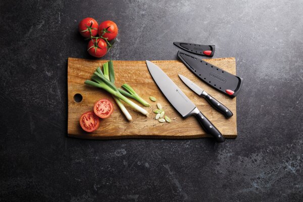 Sada nožů MasterClass EdgeKeeper 4 ks, kuchařský 20 cm, santoku 12 cm, univerzální 11,5 cm a loupací 9 cm se samoostřicími pouzdry MCEKTRSET4PC