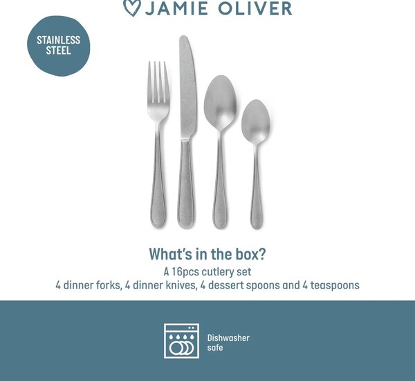 Sada příborů Jamie Oliver Big Love 16 ks pro 4 osoby, matná patinovaná nerezová ocel, do myčky JOBLCUT16PC