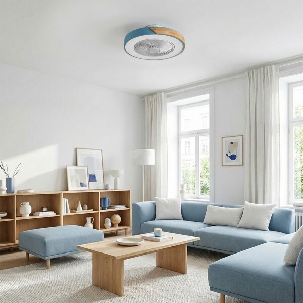 Brilagi - LED Stmív. svítidlo s ventilátorem LED/38W/230V 50 cm modrá/dub + DO