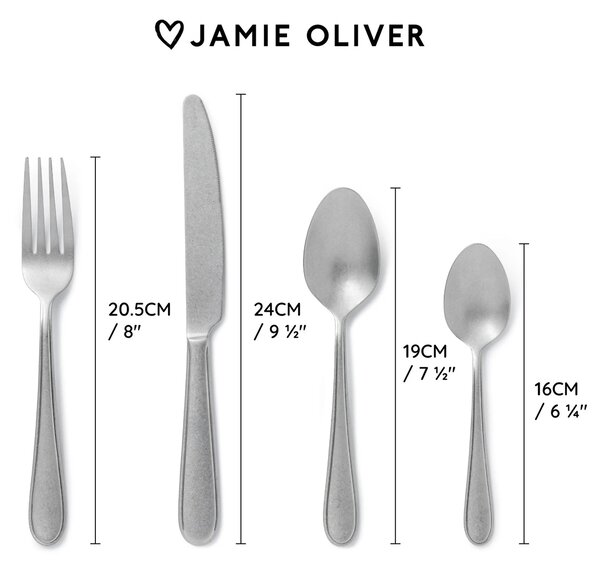 Sada příborů Jamie Oliver Big Love 16 ks pro 4 osoby, matná patinovaná nerezová ocel, do myčky JOBLCUT16PC